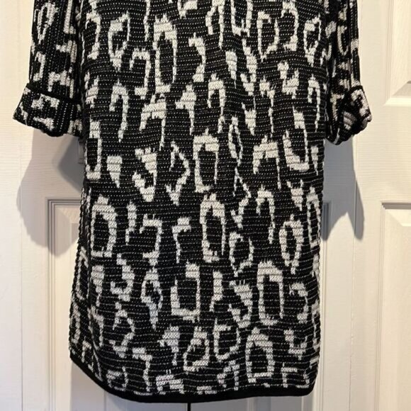 Olsen Europe Black White Patterned Cardigan Size M 10 - Picture 11 of 14